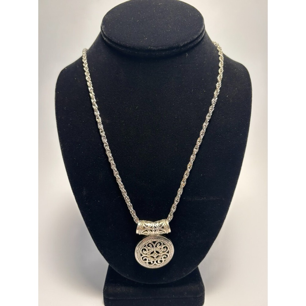 Pendant Necklace Maximalist Boho Vibes Statement Piece‎ 30 in Chunky Silver Tone